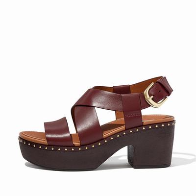 Fitflop Women's PILAR Leather Back-Strap Platform Sandals - Burgundyred, NH3257910